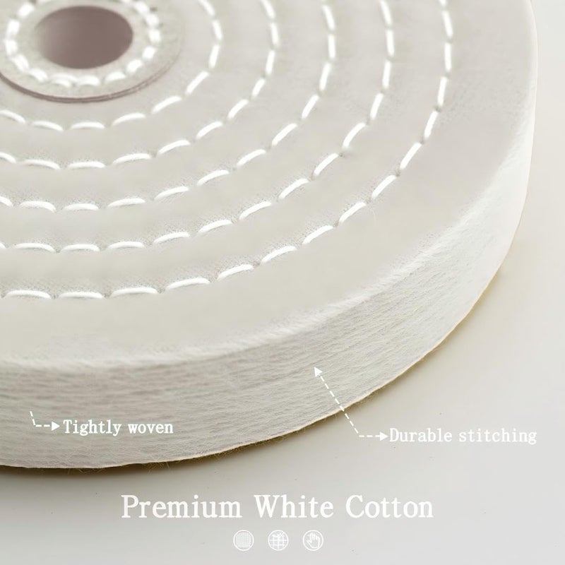 JUNLIXN 6" 70 Ply Cotton Buffing Wheels - 5/8'' Arbor Hole Cotton Buffing Polishing Wheel for Bench Grinder, Die Grinder (White) - Image 3